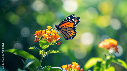 butterfly on flowers. Beautiful image in nature of monarch butterfly. AI Generative © We3 Animal