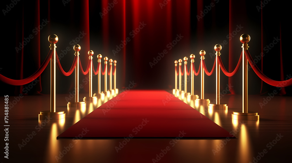 Red carpet staircase with smoke and spotlights, holiday awards ceremony event Red carpet staircase with smoke and spotlights, holiday awards ceremony event