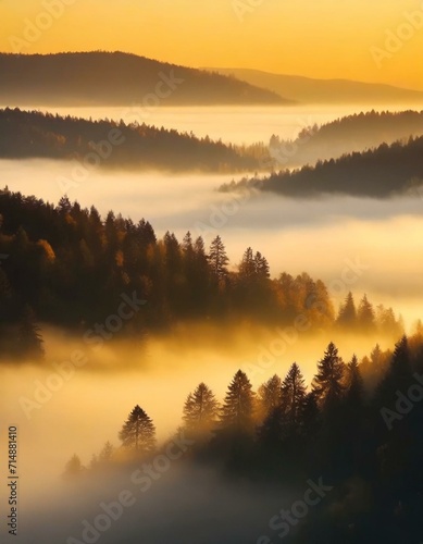 sunrise in a misty valley
