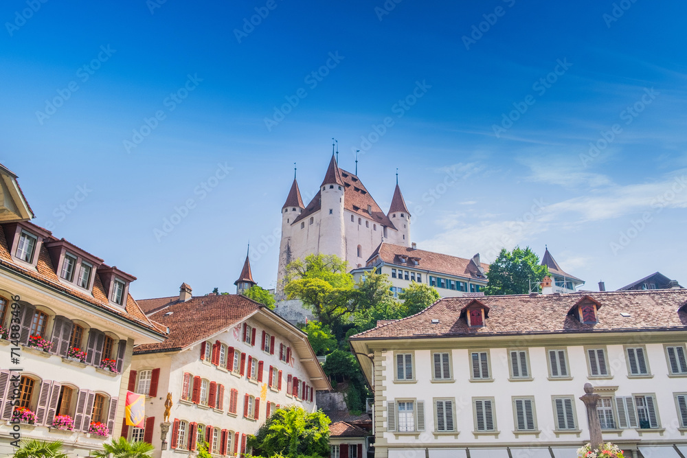 Thun castle in the town of Thun, Switzerland, amazing historic cityscape
