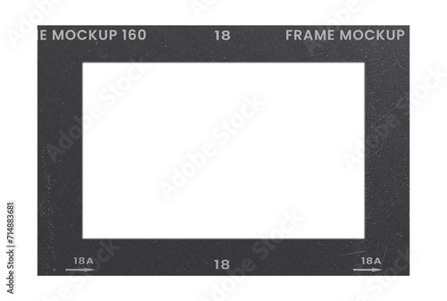 Camera transparent film strip mockup, isolated on white background template frame, real high-res 35mm photo scan analogue sheet negative