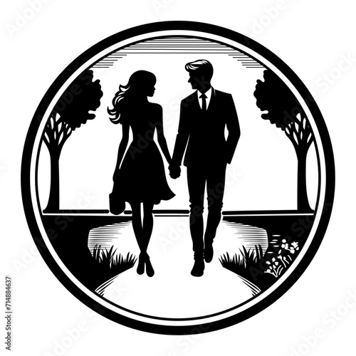 Vector illustration of lovers silhouette for Valentine day on separate background photo