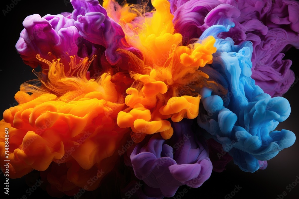 Fototapeta premium A mesmerizing purple flower-like smoke dances gracefully amidst the vibrant reef, evoking a sense of enchantment and wonder in the serene waters