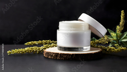 Blank cream cup mockup on black background for display