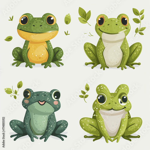 Clipart set of 4 simple abstract happy jumping frogs by Generative AI