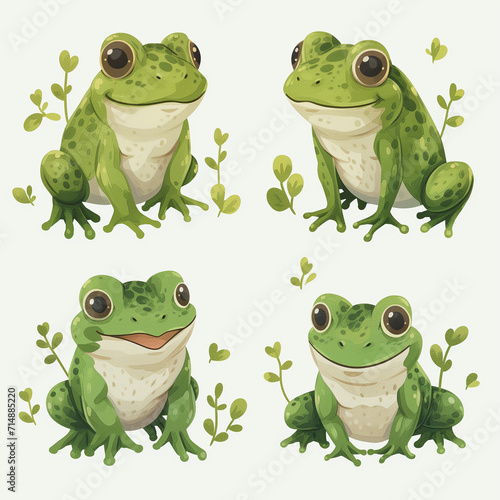  Clipart set of 4 simple abstract happy frogs by Generative AI