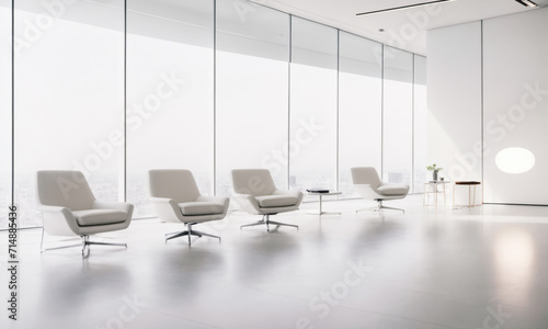 Single big clear white Canvas  Minimalistic White Wall in a Contemporary office Interior. Modern office. wooden table and blank white poster. Mockup