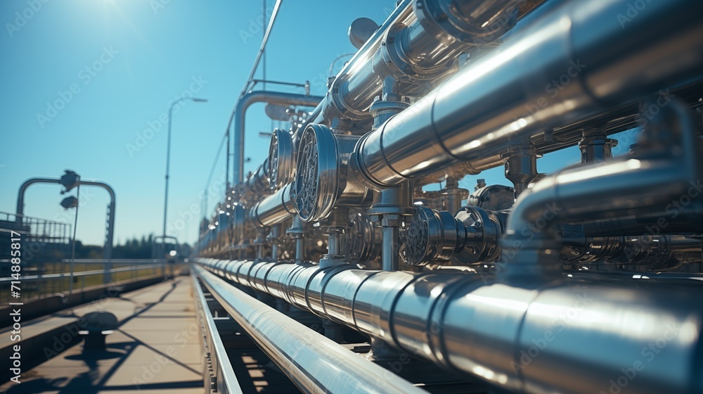 Oil Refinery Factory, Natural Gas Pipelines Industrial Zone, Natural Gas Processing, Eco-friendly Plant with Clean Pipelines in the Daytime Oil Refinery Factory, Natural Gas Pipelines Industrial Zone, Natural Gas Processing, Eco-friendly Plant with Clean Pipelines in the Daytime