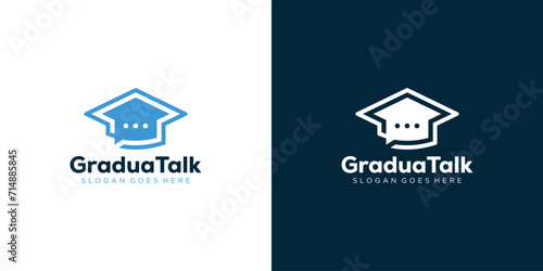 Creative Graduatalk Logo. Graduation Hat and Talk Chat Bubble with Minimalist Modern Style. Education Logo Icon Symbol Vector Design Template. photo