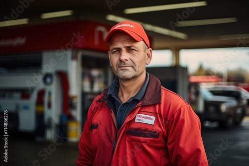 Portrait of a middle aged man working at gas station