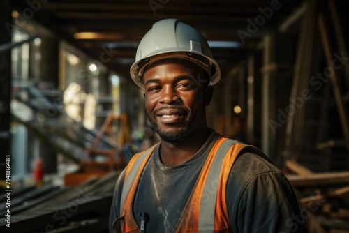 Portrait of a male construction worker inside unfinished building