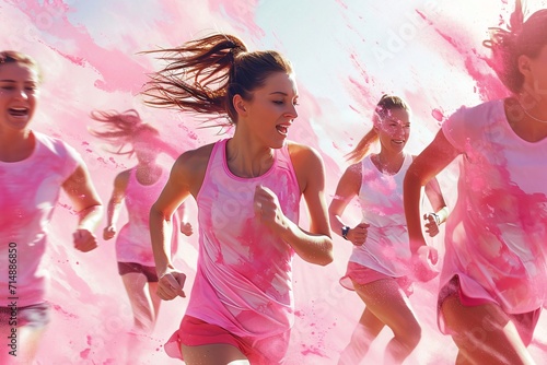 Pink Powder Blurred Women Running Generative AI