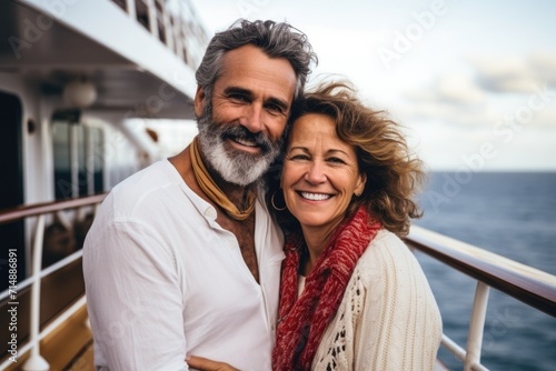 Portrait of a happy senior couple on cruise ship
