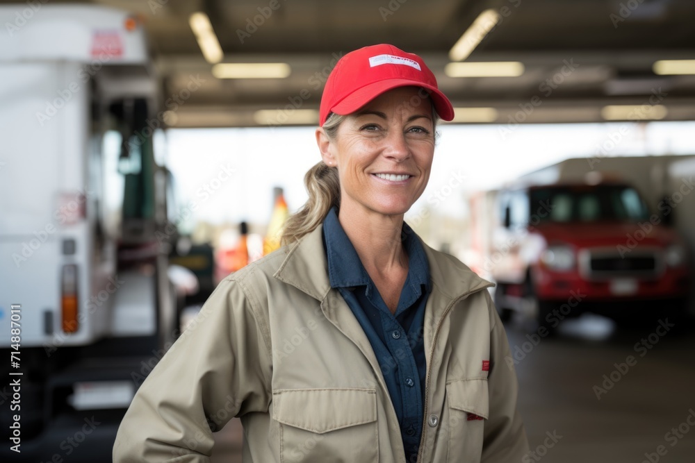 Portrait of a middle aged female worker at gas station Portrait of a middle aged female worker at gas station