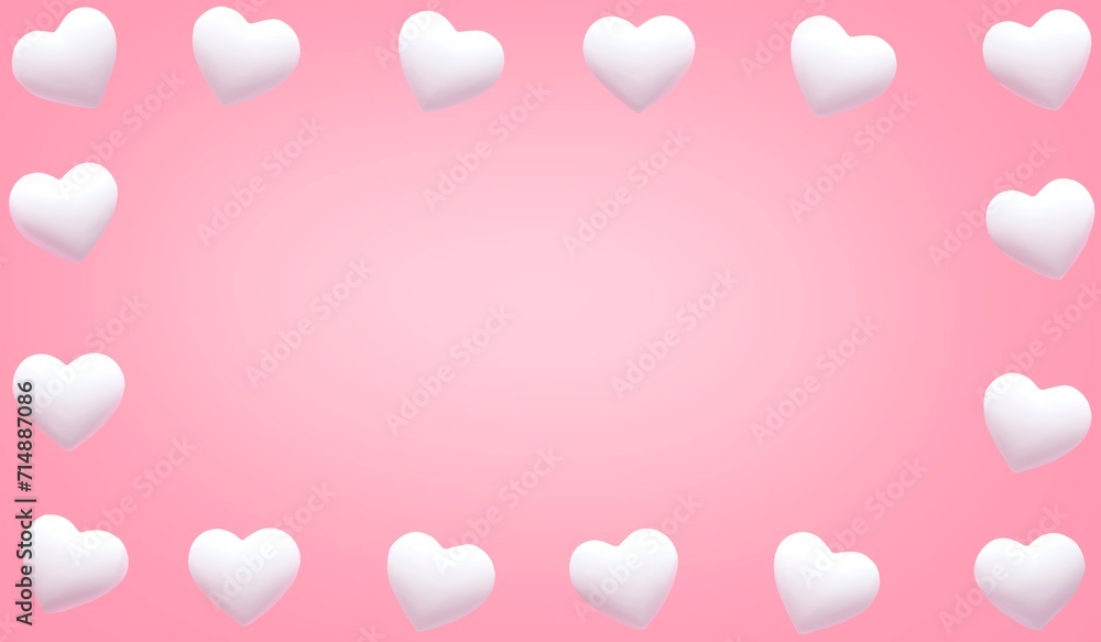 white hearts frame on a pink background for Valentine's or Mother's Day concepts.