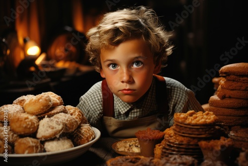 A young boy indulges in a homemade treat, savoring the warmth of freshly baked cookies in the comfort of his own home