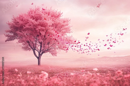 Pink Cherry Blossoms and Hearts in the Sky Generative AI © Bipul Kumar