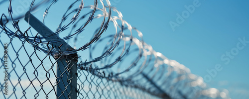 Print op canvas Prison security fence, barbed wire security fence