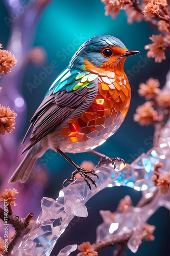 Colorful bird digital art illustration, generative ai.