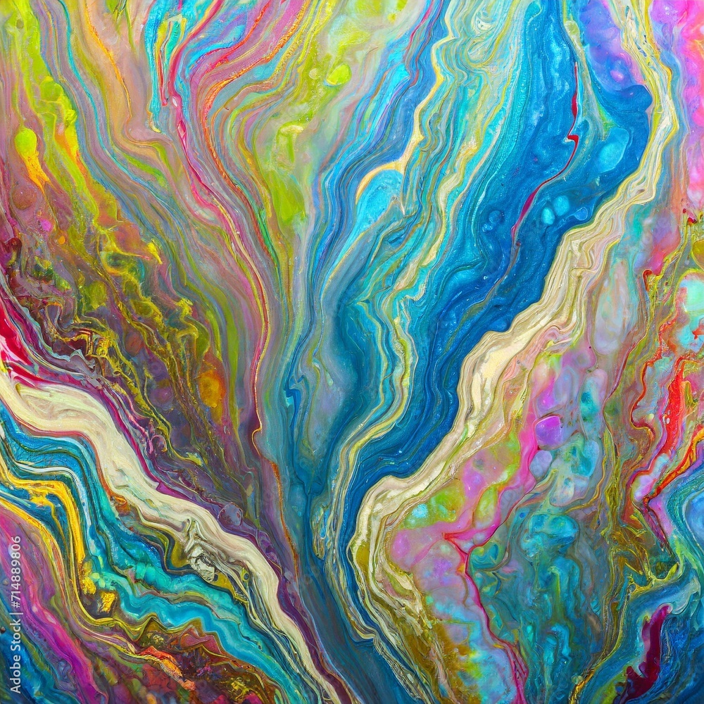 Vibrant Liquid Canvas: Fine and Intricate Marble-Like Paint Flows