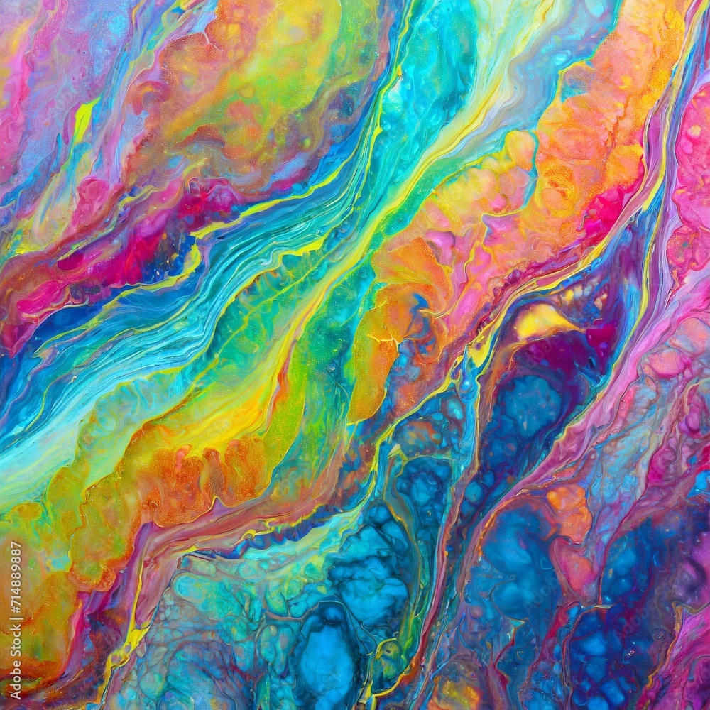 Liquid Chromatic Symphony: Intricate Marble-Like Paint in Vivid Hues