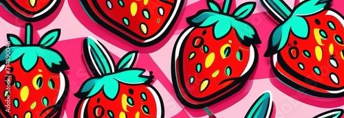 Watercolor strawberries illustration isolated on pink background. Banner with copy space for your text. Strawberries background. Strawberry. Food background. Summer