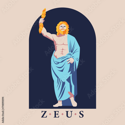 Zeus is the god who controls the sky and thunder from Greek mythology; A vector modern illustration