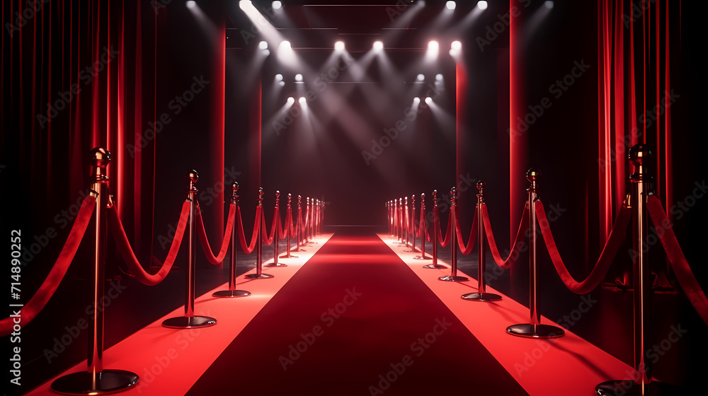 Red carpet on the stairs on dark background, the way to glory, victory and success Red carpet on the stairs on dark background, the way to glory, victory and success