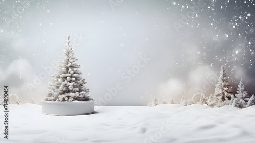 christmas tree snow blank white podium