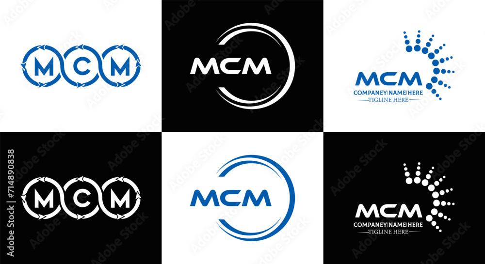 MCM logo. M C M design. White MCM letter. MCM, M C M letter logo design. Initial letter MCM linked circle uppercase monogram logo. M C M letter logo vector design. MCM letter logo design five style.