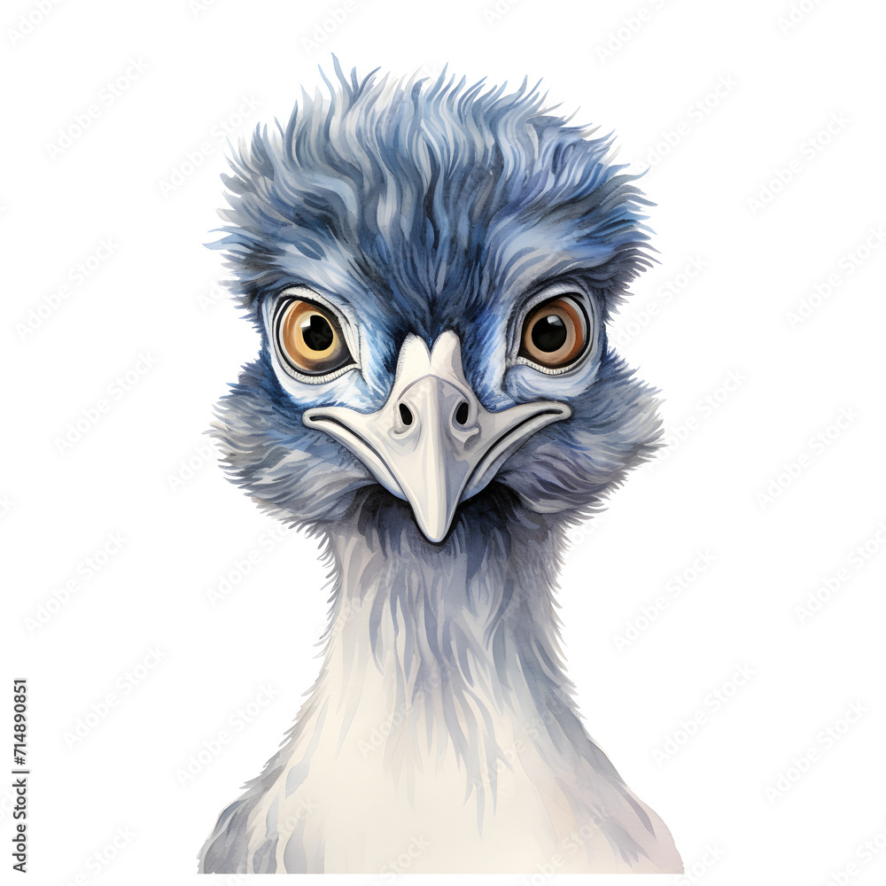 Fototapeta premium ostrich in a wildlife portrait, watercolor clip art