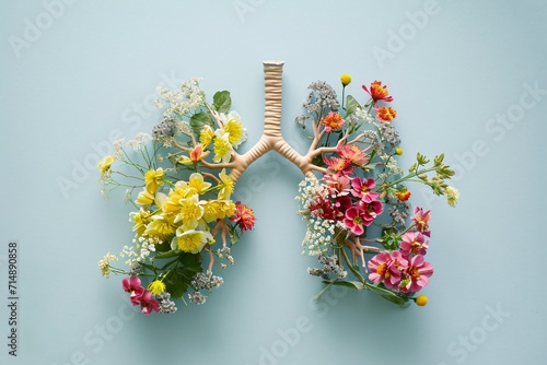 A colorful representation of the human lung system Generative AI photo