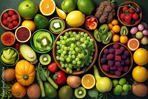 Fresh vegetables on the table  a bright assortment of fresh vitamins  top view. Ingredients for desserts and side dishes. Concept  healthy eating and snacks 