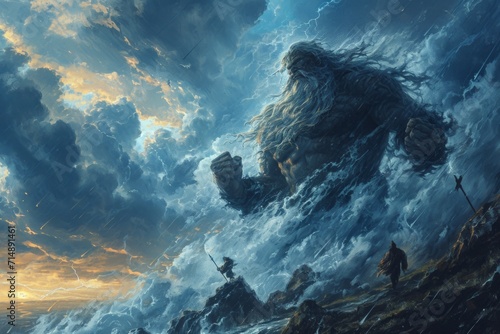Majestic storm giants, wielding thunderbolts and commanding the forces of nature - Generative AI photo