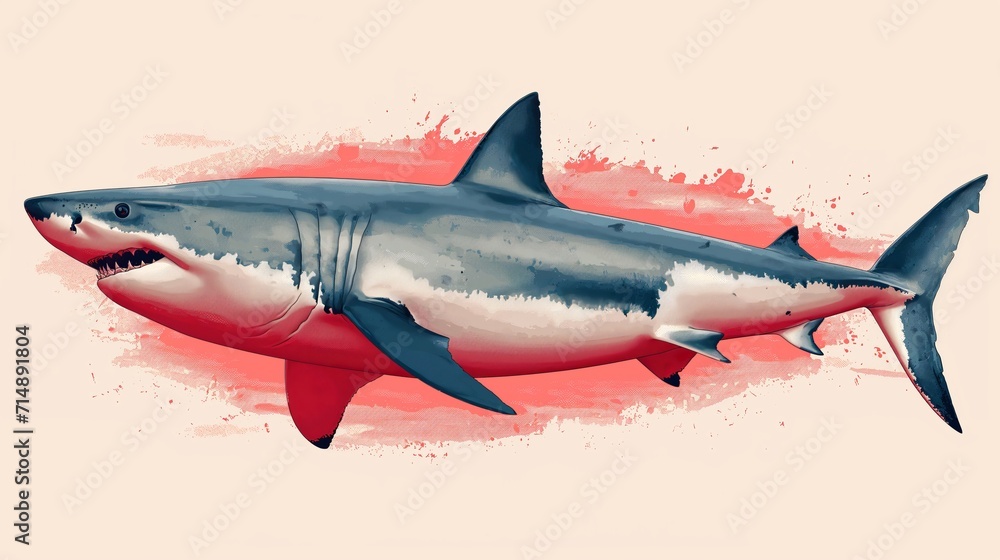 Fototapeta premium drawing of a shark with an open mouth on a plain background. Generative AI