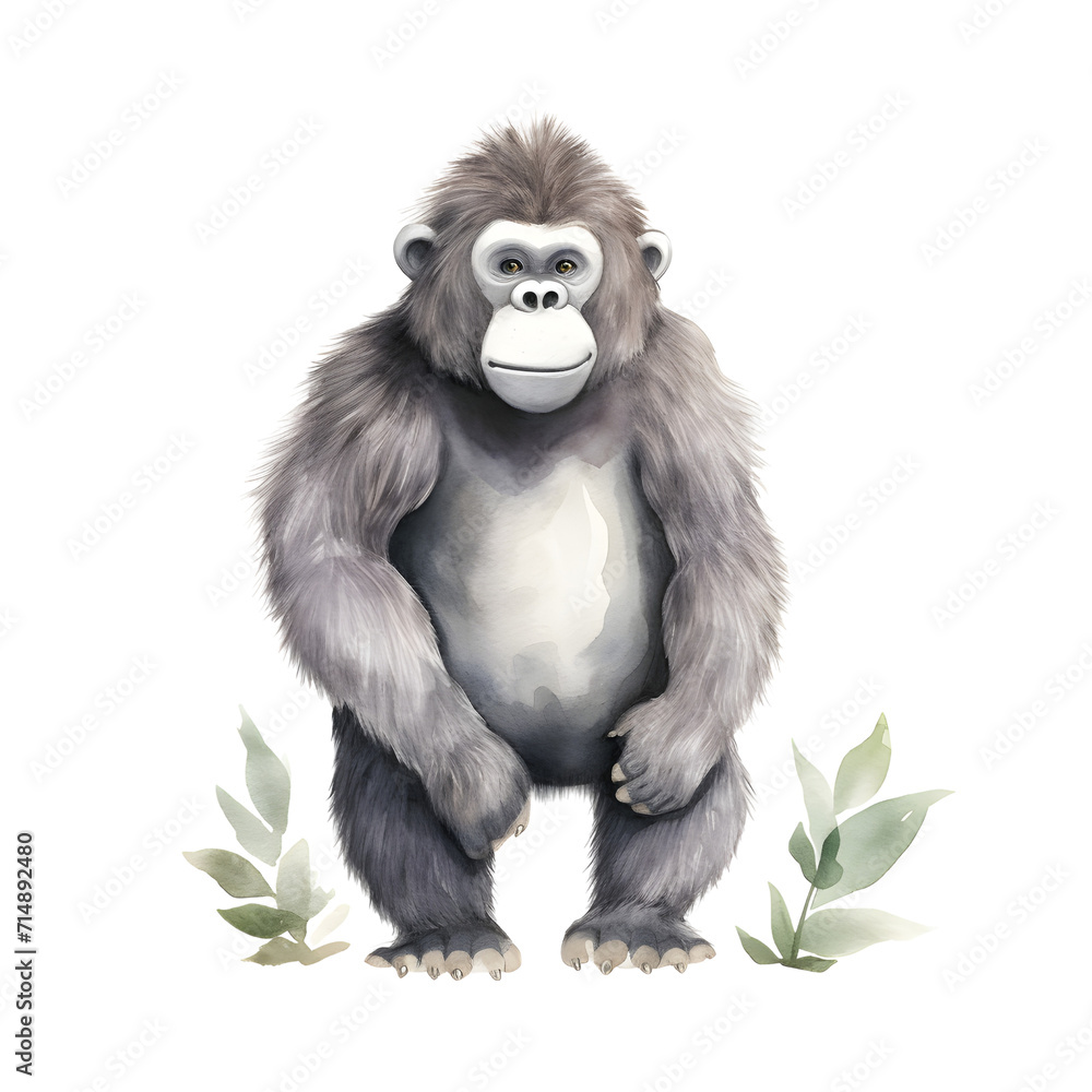 gorillal in a zoo, a baby with a furry face, watercolor clip art in transparent back ground gorillal in a zoo, a baby with a furry face, watercolor clip art in transparent back ground