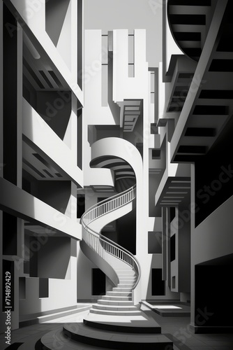 Black and White Photo of a Spiral Staircase in an Urban Setting