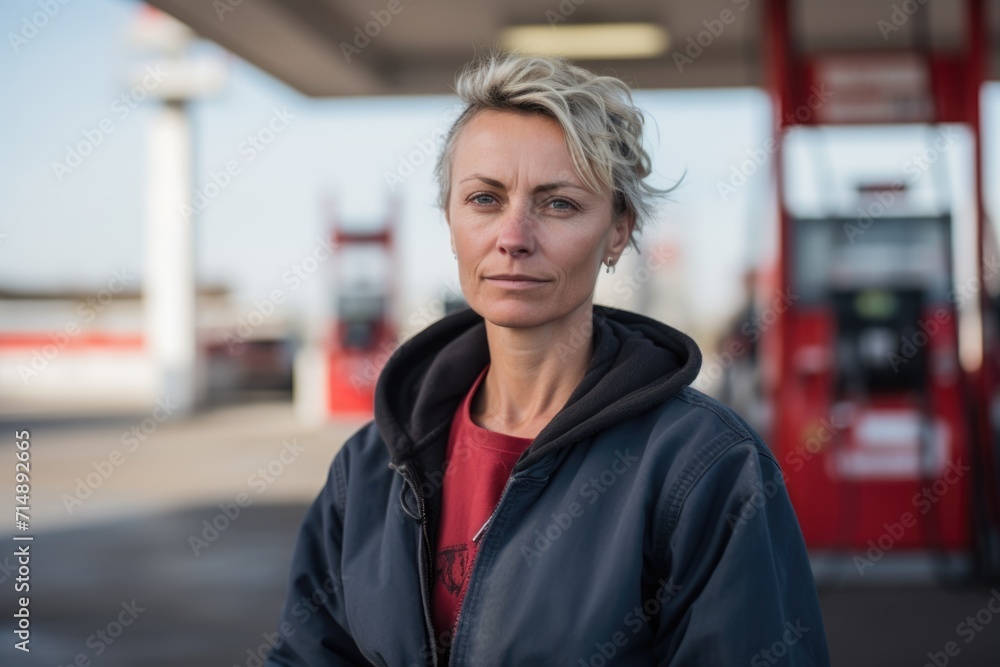 Obraz premium Portrait of a middle aged female worker at gas station