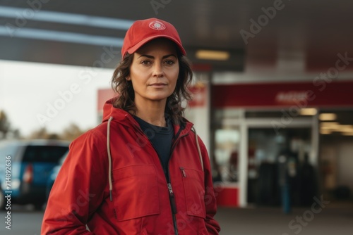 Portrait of a middle aged female worker at gas station