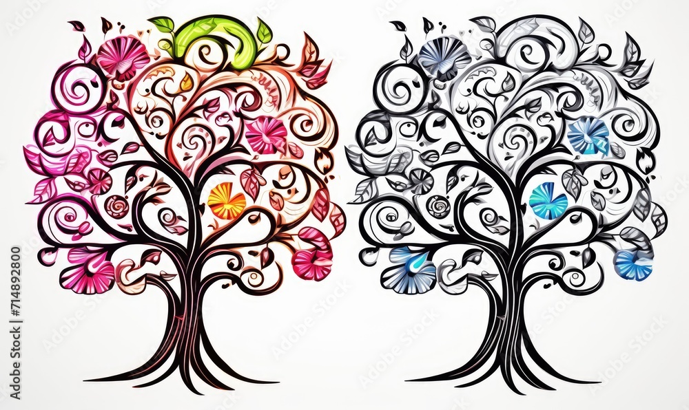 A black and white drawing of a tree A black and white drawing of a tree