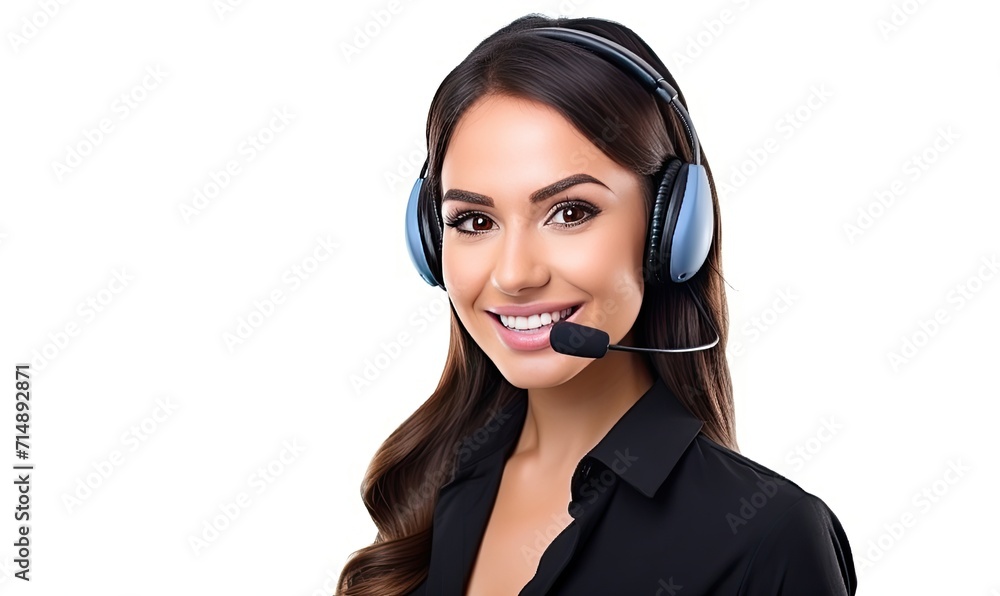 A smiling woman wearing a headset A smiling woman wearing a headset
