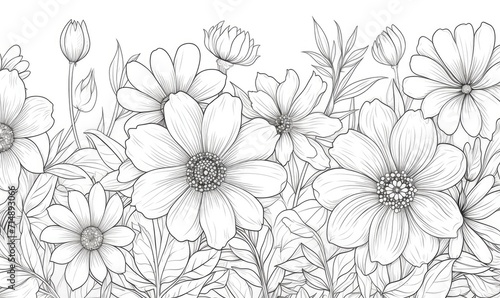 A line drawing of flowers on a white background