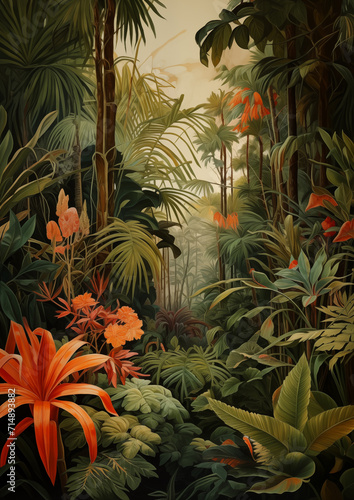 Lush Tropical Foliage with Palm Trees