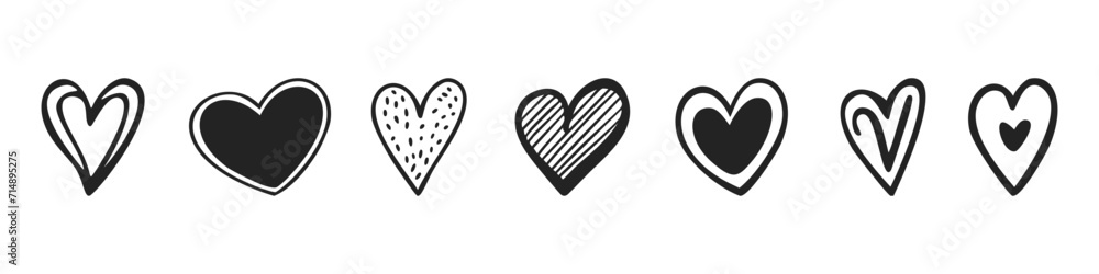 Set of hand drawn love heart valentines doodle sketch vectors Set of hand drawn love heart valentines doodle sketch vectors