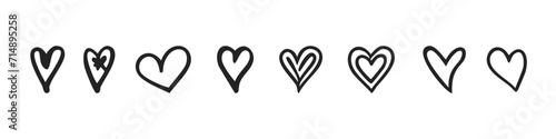 Set of hand drawn love heart valentines doodle sketch vectors