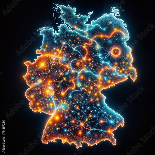 Dancing Electrons: A Visual Symphony of Germany's Energy Flow (Image of the German grid with lines pulsating to the rhythm of electricity flow) photo