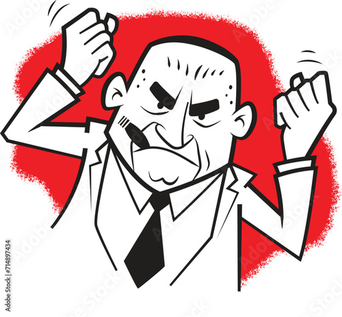 Angry boss shaking his fists while chomping his cigar