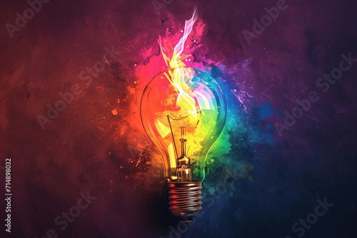 Colorful Lightbulb with Rainbow Effect Generative AI