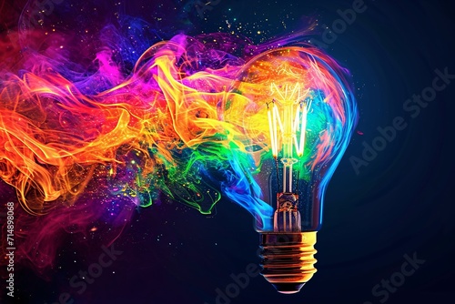 A bright light bulb with a rainbow background Generative AI