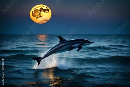 dolphin jumping in the sea at night